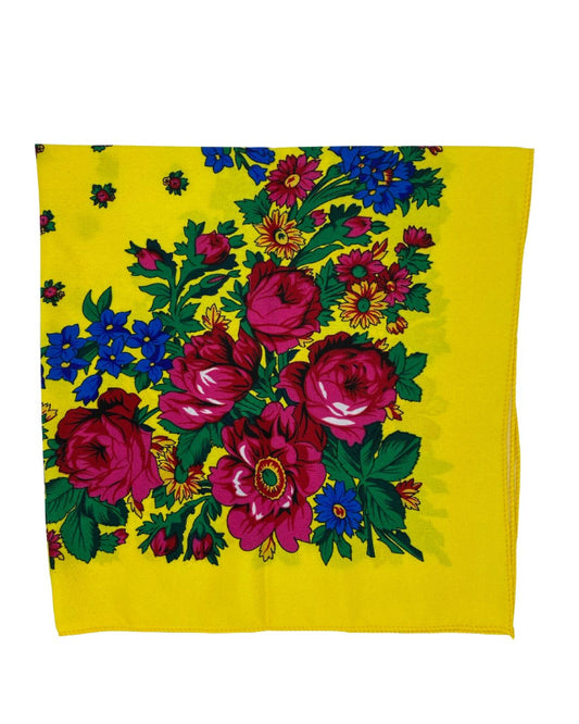 Colorful floral pattern on a yellow background