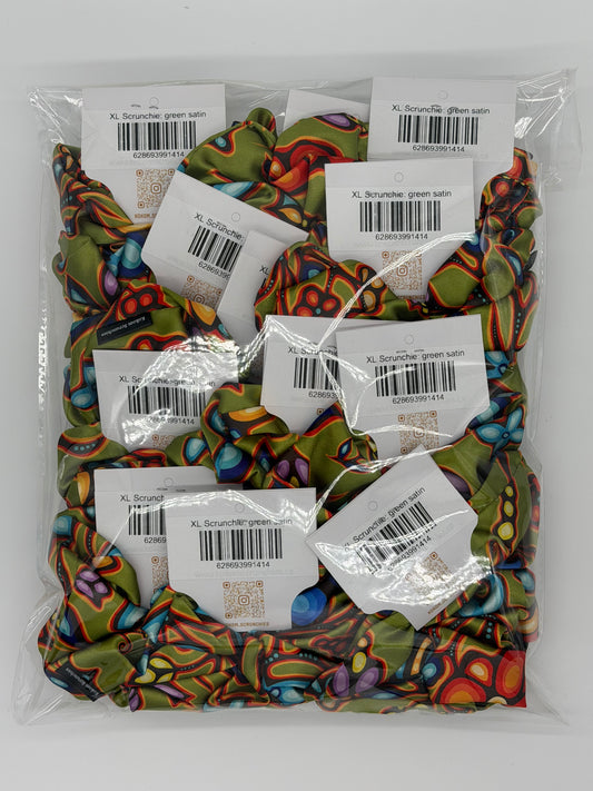 XL Scrunchie: green satin (12 pack)