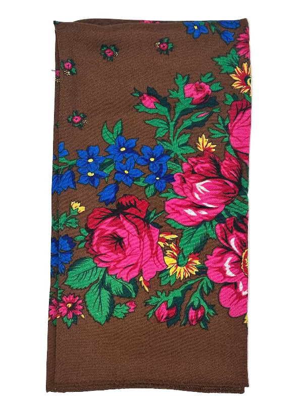 Floral patterned fabric on a brown background