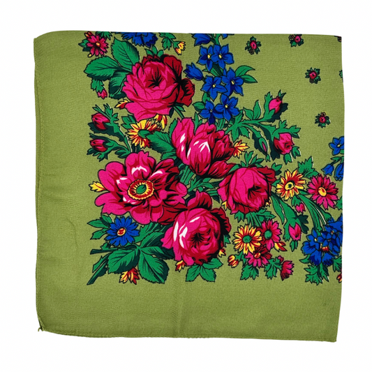 floral pattern on a light forest green background