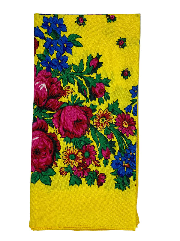 Colorful floral pattern on a yellow background