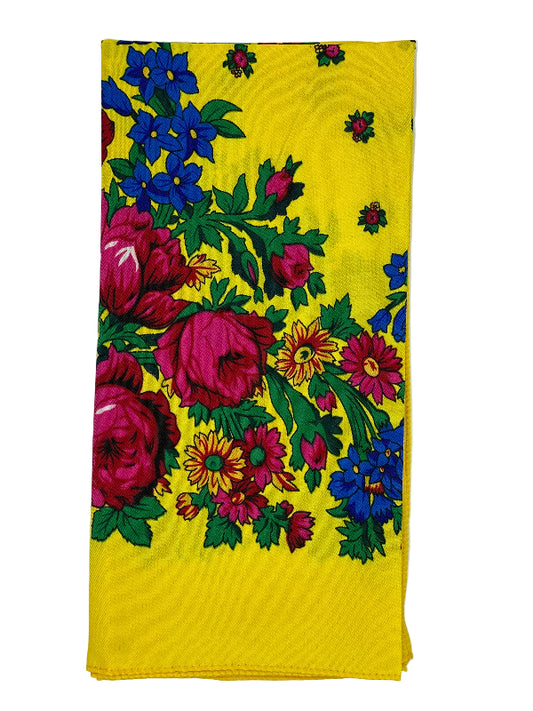 Colorful floral pattern on a yellow background