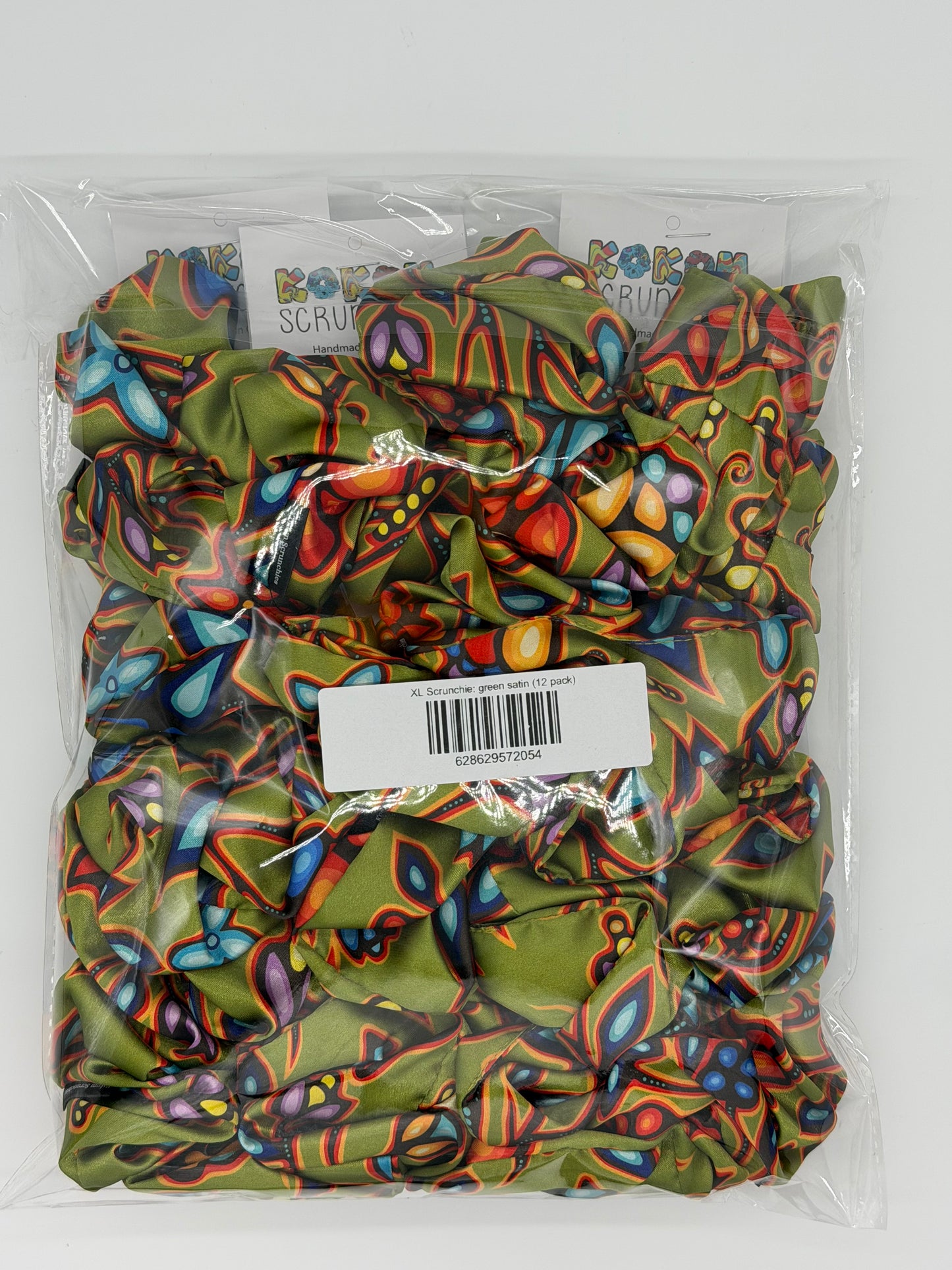 XL Scrunchie: green satin (12 pack)