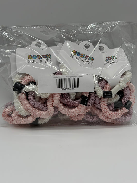 Mini Satin Scrunchies Pack light colours (12 pack)