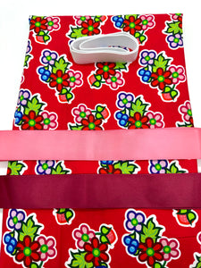 Child Red Floral Ribbon Skirt Kit