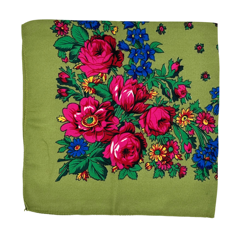 floral pattern on a light forest green background