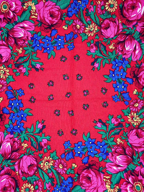 floral pattern on a red fabric background